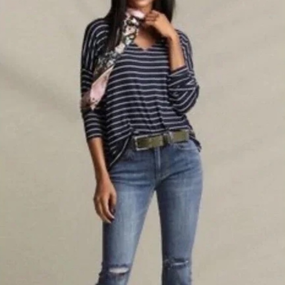 CAbi Ahoy Tee, Blue & White Striped-Size M